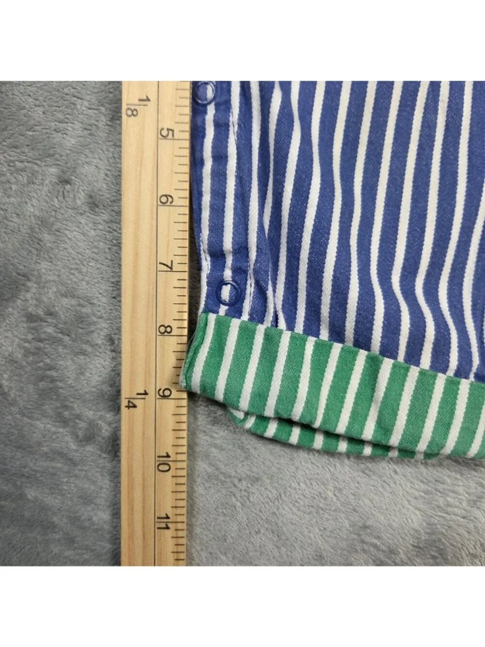 Vintage OshKosh BGosh Overalls 24 Mo Blue Striped Green Cuff Denim Vestbak USA